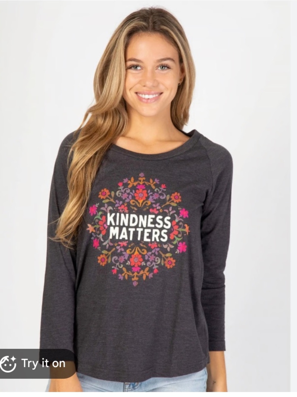 NATURAL LIFE Dark Gray Long Sleeve 'Kindness Matters' Floral Tee